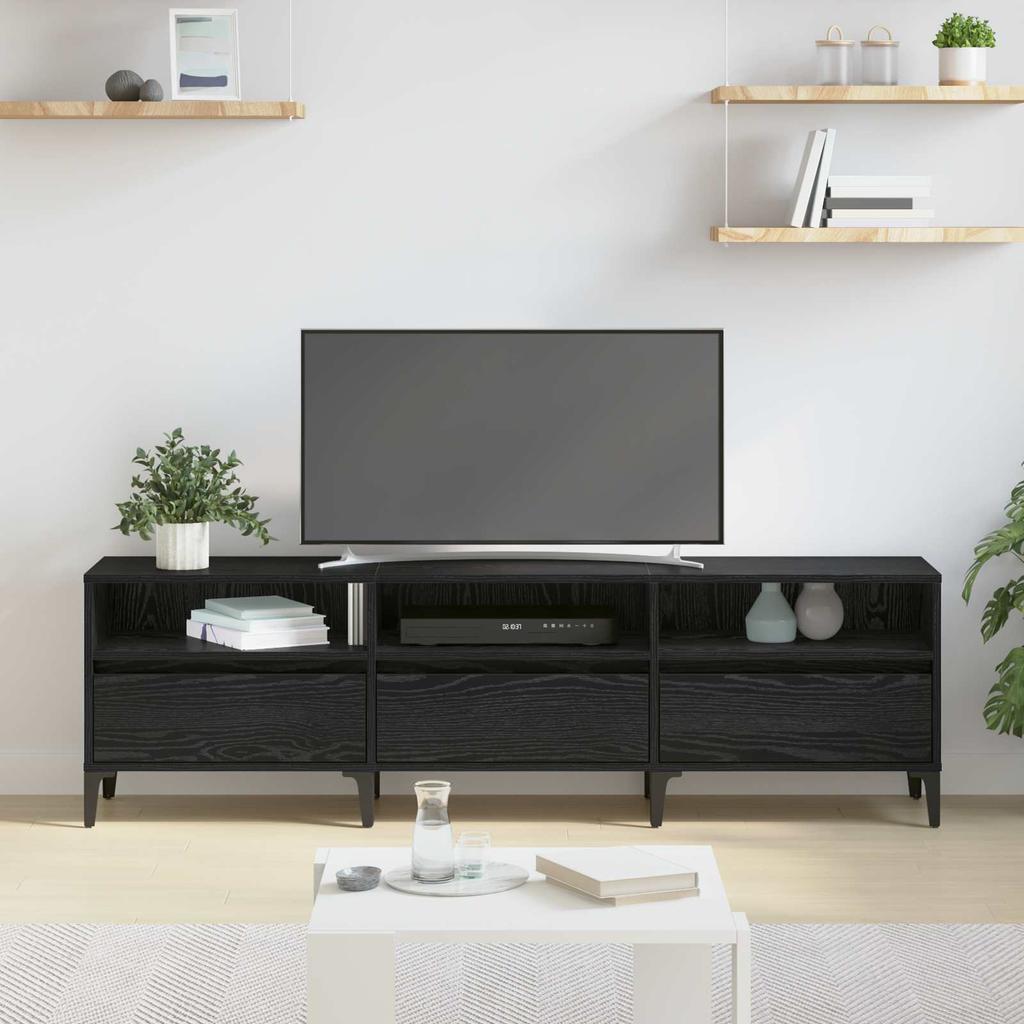 TV Cabinet with Drawers Black Oak Effect 150 x 30 x 45 cm
