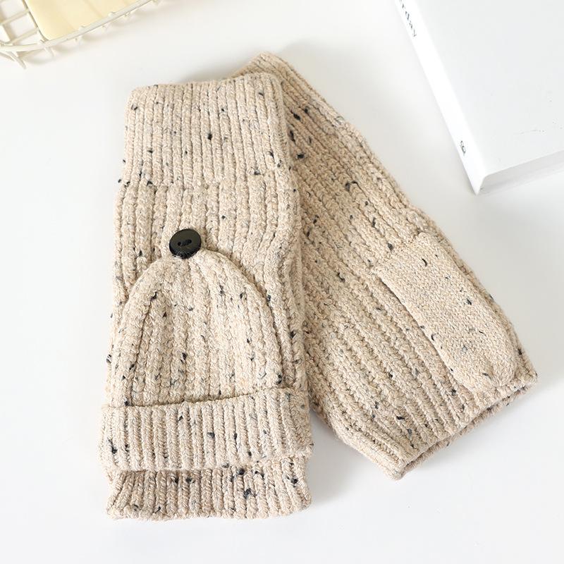 Autumn and winter gloves women's velvet thickened warm half-finger flip gloves fashion woolen gloves