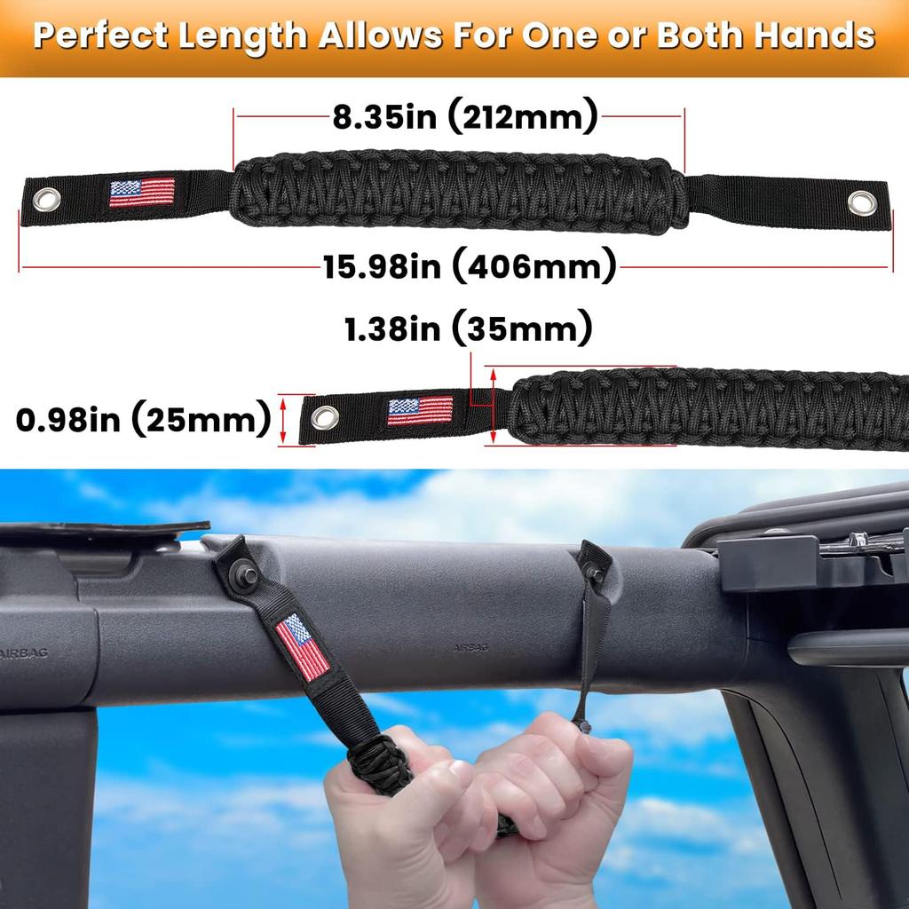 E-Cowlboy Roll Bar Grab Handles Paracord Grip Handle For Ford Bronco    2024 2-Door 4-Door Interior Accessories Premium Paracord US Flag (Black 4