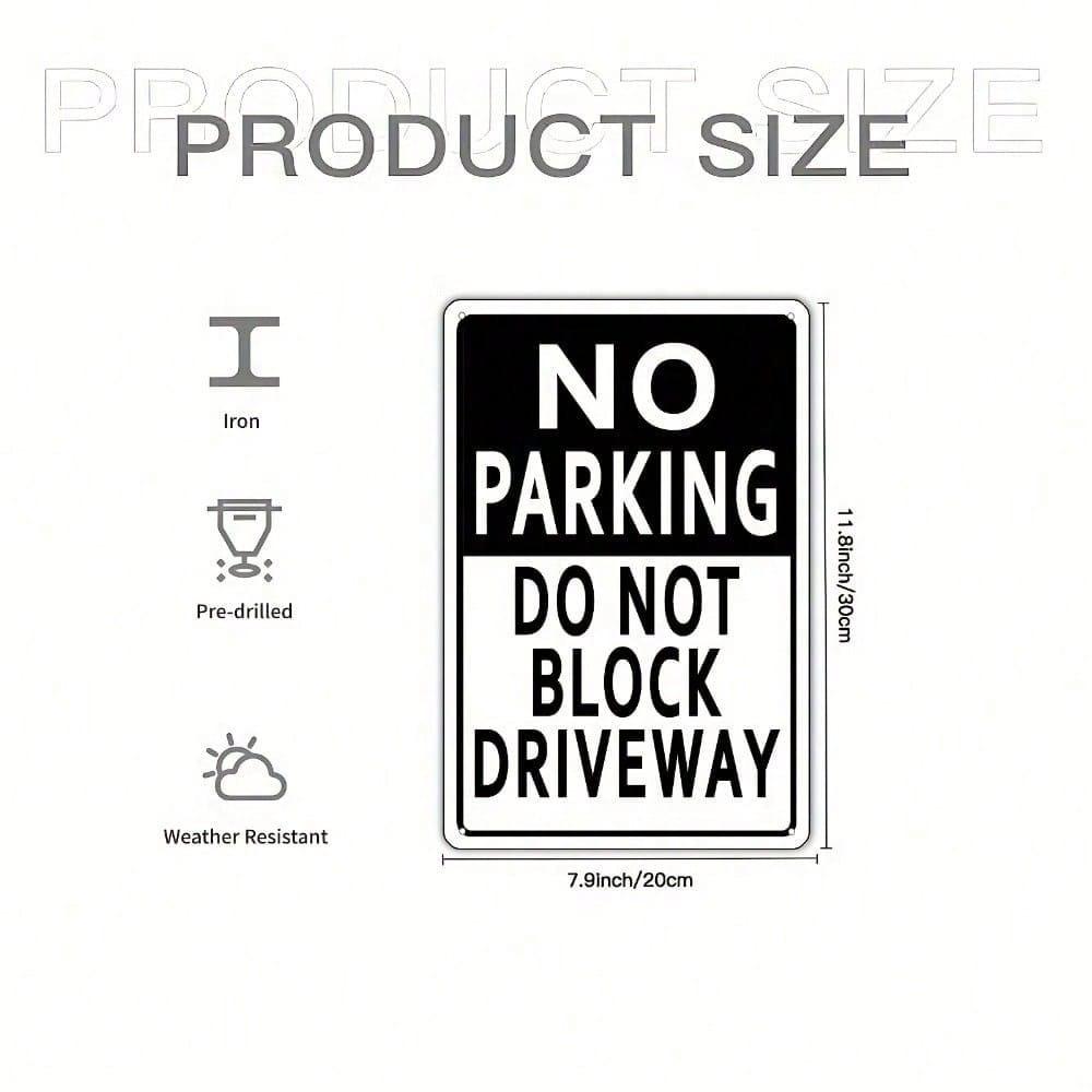 DDB Vintage No Parking No Blocking Driveway Metal Tin Sign Rust Resistant Yard Wall Decoration Full Color Unframed Plaque