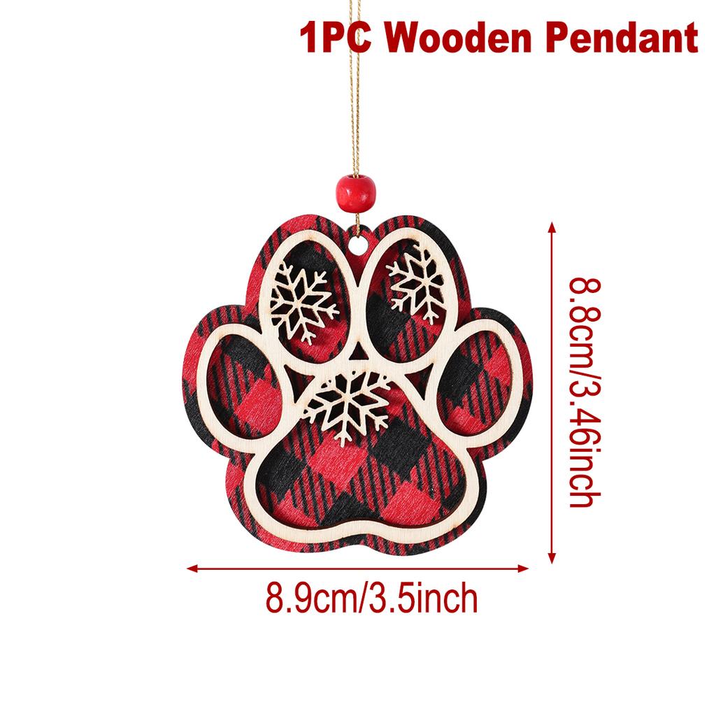 Christmas Dog Paw Double Layer Wooden Pendant Navidad Natal Noel Tree Pendant Merry Christmas Decor For Home 2025 New Year 2025