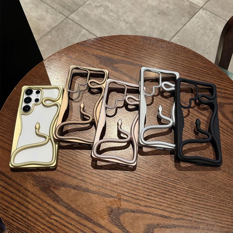 Plating 3D Hollow Out Snake Case For Samsung Galaxy S25 S24 Ultra S23 FE A17 A56 A55 A16 A15 A26 A54 A36 5G Soft TPU Phone Cover
