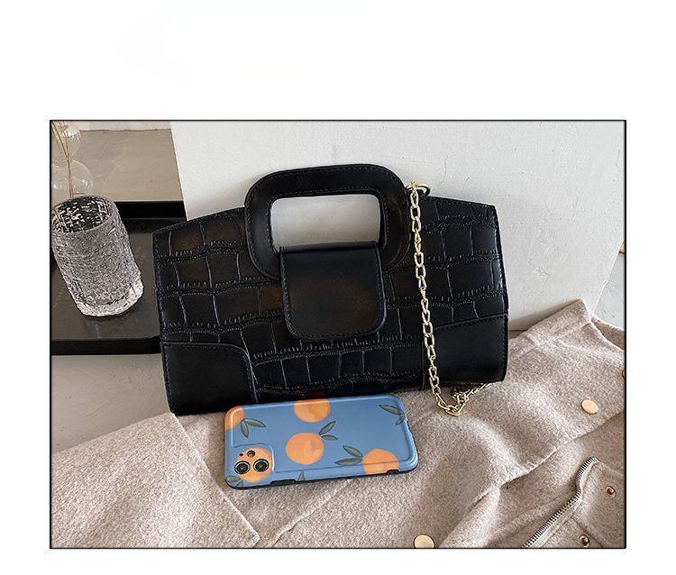 

2025 Niche Stone Texture Single-Shoulder Chain Crossbody Bag: Trendy, Versatile, Internet Celebrity Fashion Handbag 28.3x6x21 cm чорний