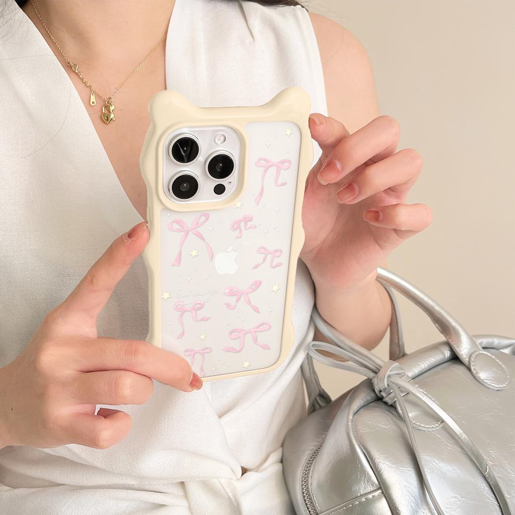 Ribbon Style iPhone 15 Pro Max Cute Cat Ear Huawei Apple 14 Pro Max Phone Case New Model