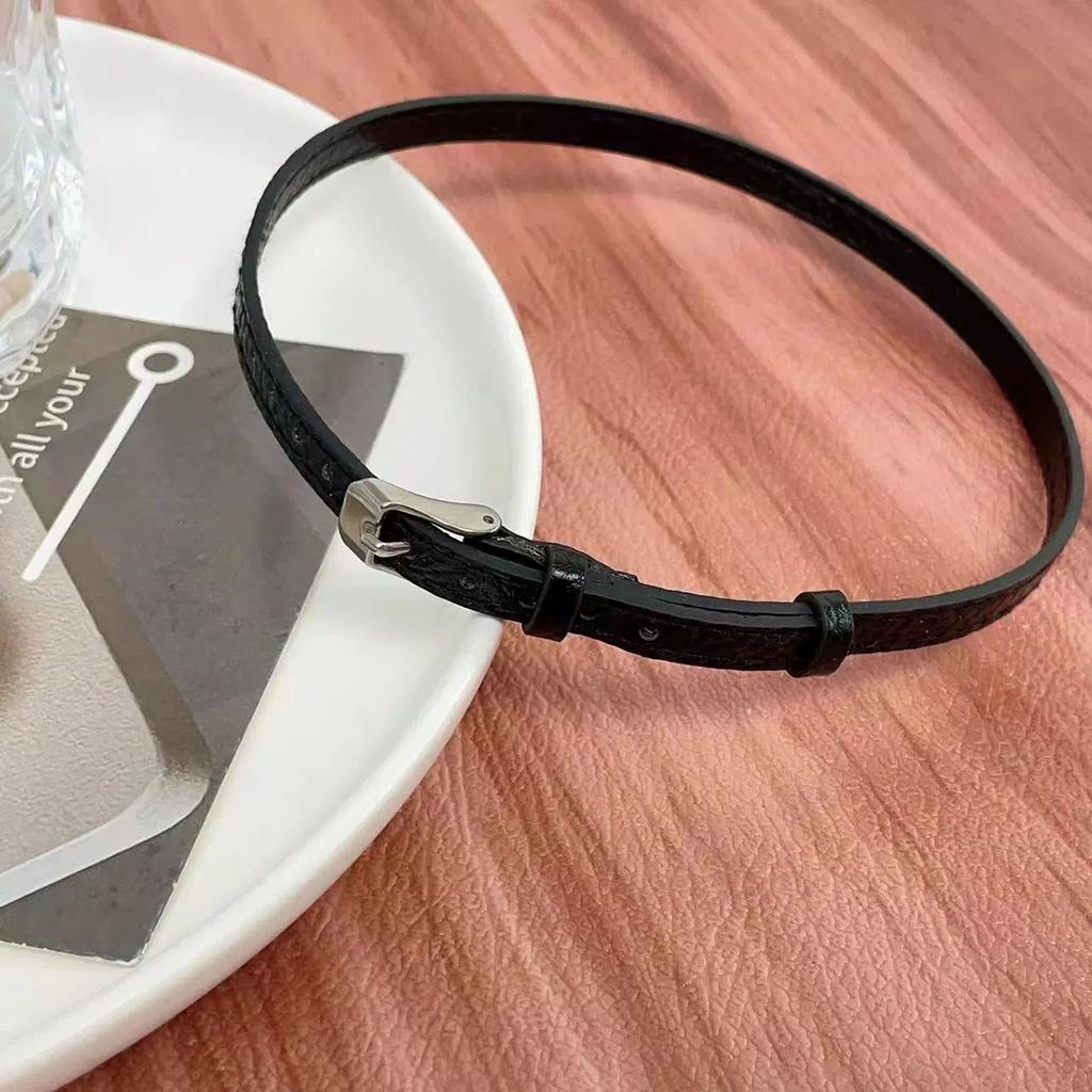 Texturovaná přezka opasku Náhrdelník Punk Tmavý Skládaný Kožený Jedinečný Y2K Náhrdelník Muži Ženy Jednoduchý Choker Šperky