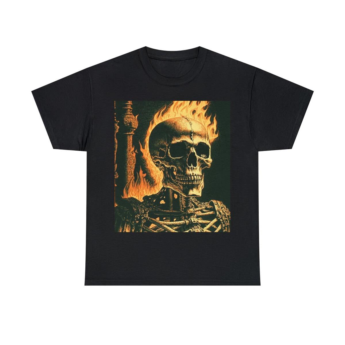 Unisex Adult T Shirt Skeleton Skull Flame Horror Scary Halloween Punk Metal Band S