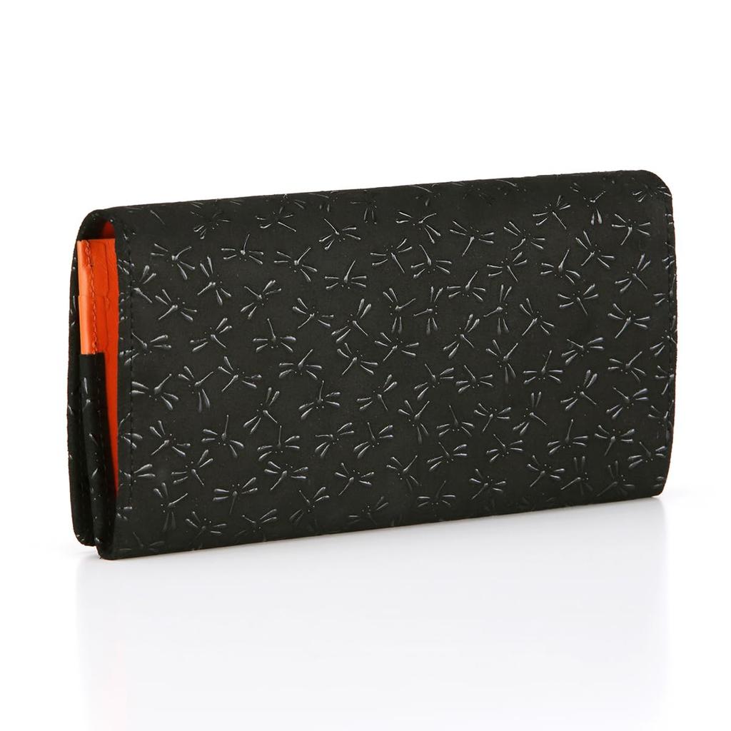Inden HISOCA Hisoka Traditional Craft Koshu Inden Deerskin Lacquer Original Brand Wallet Black with Black Lacquer Dragonfly Design [Inden-ya]