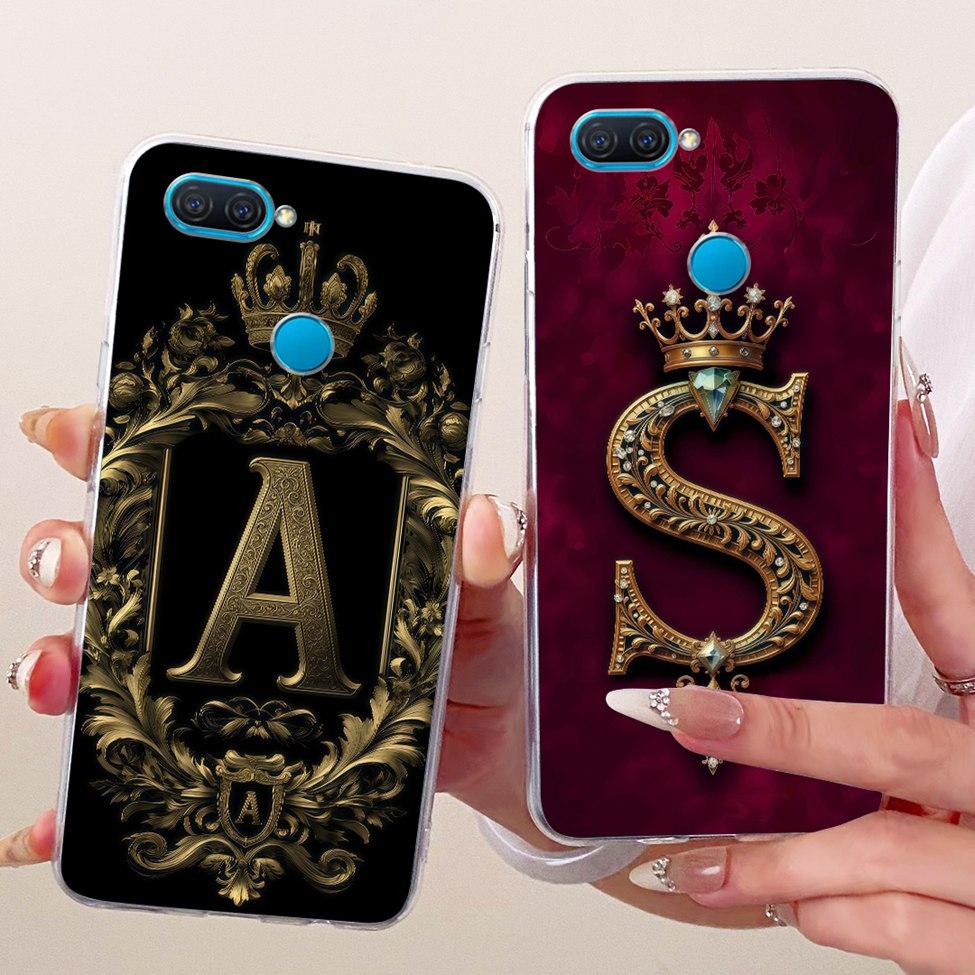 Transparent For Oppo A12 Case Cover Luxury Crown Aesthetic A-Z Letters 2D Flat Pattern Soft Casing For Oppo CPH2083 CPH2077