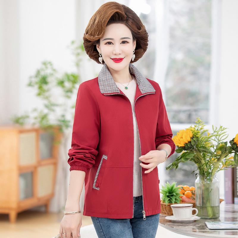 

Мамин весенне-осенний свободный кардиган для женщин среднего возраста - Легкая куртка-топ 3XL for 125-135 kg красный