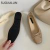 Fashion SUOJIALUN 2025 New Women Flat Shoes Fashion Square Toe Shallow Slip On Ladies Casual Ballet Shoes Soft Leather Outdoor Loafers S