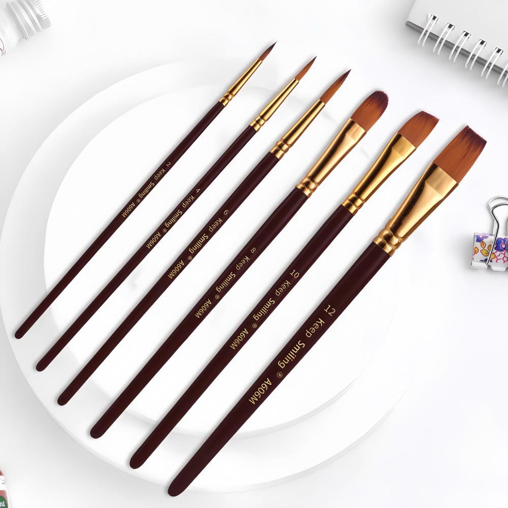 6-Piece Multifunctional Watercolor & Oil Nylon Paint Brush Set for DIY Art & Graffiti