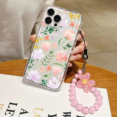 IPhone 11 için Lüks Çiçek Kılıf Fundas iPhone 13 14 15 12 Pro Max XR 7 8 Plus X Xs 6 SE Bilek Kayışlı Şeffaf Yumuşak TPU Kılıflar
