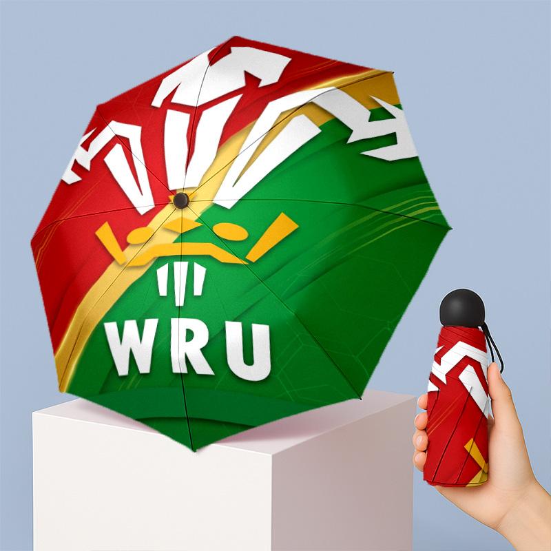 Wales Rugby Printed 5?Fold Mini Umbrella 8?Rib Windproof Compact Umbrella For Women Pocket Carry