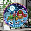 Santa Tractor Cows Round Metal Wall Art Sign Durable Christmas Farmhouse Decoration Gift
