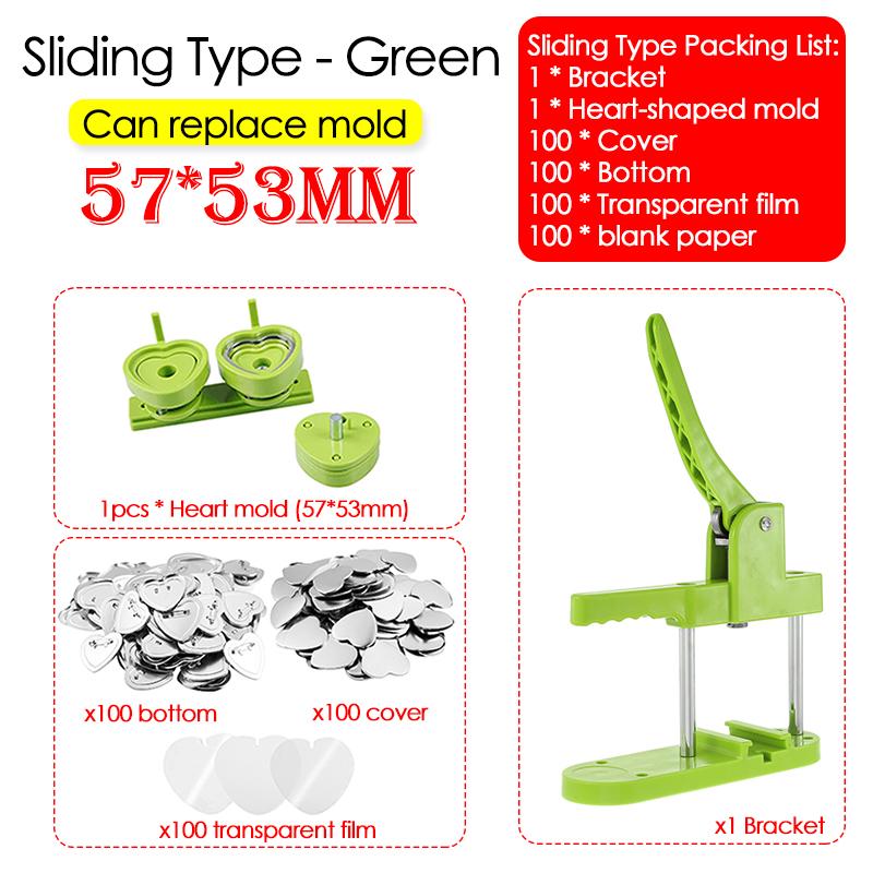 

Машина для изготовления пуговиц в форме сердца с набором из 100 деталей для самостоятельного изготовления вращающегося/скользящего типа, набор штифтов для значков