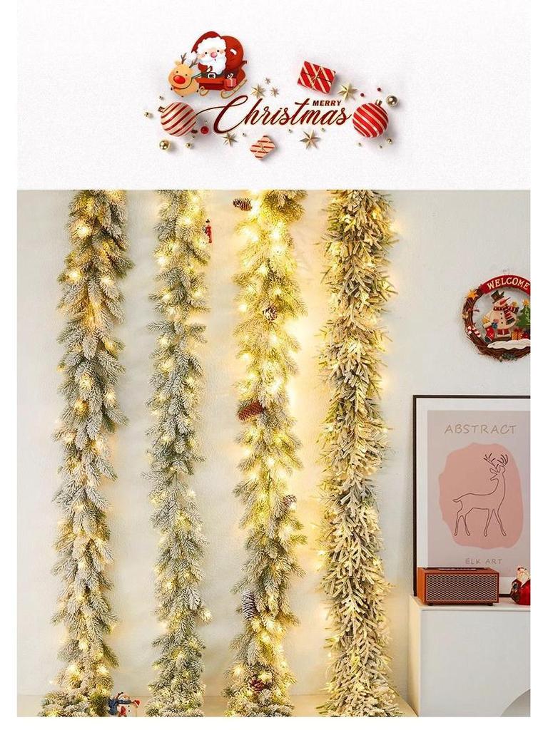 Encrypted Snowing PE Rattan Garland with Flocked Snow for Window & Wall Hanging