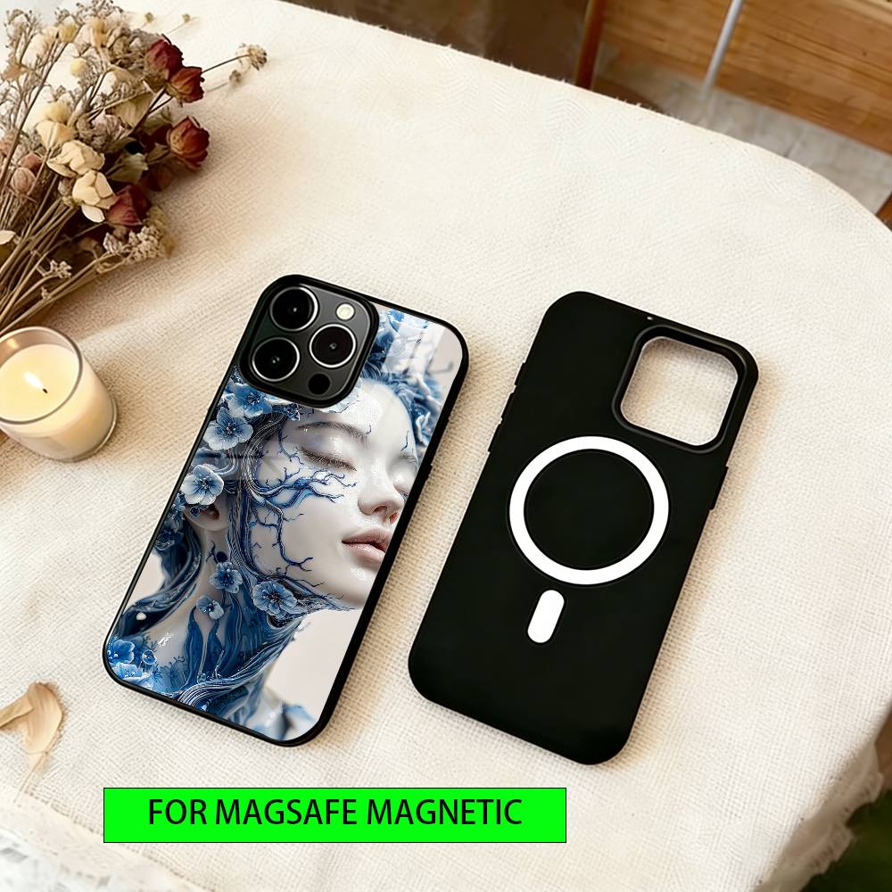 Blue & White Grace Phone Case For iPhone17,16,15,14,13,12,11 Plus,Pro Magnetic with Magsafe Wireless Charging