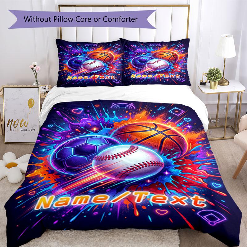 3PC Custom Name Sports Ball Celebration Bedding Set Printed Bedding Set Duvet Cover Closure Includes 1 Duvet Cover & 65 Pillowcases for Bedroom