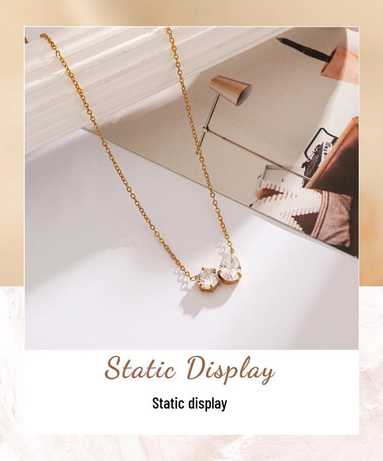 18K Gold-Plated Stainless Steel Necklace with Zircon Pendant - Simple, Fashionable, Waterproof Design for Women