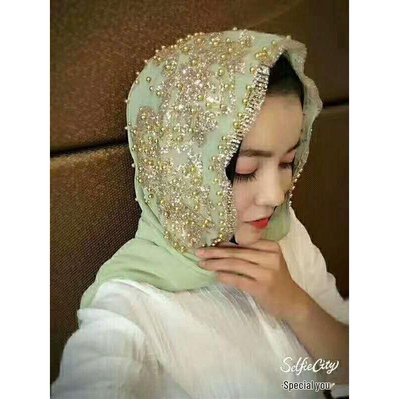 Rhinestone Chiffon Hijab: Sun Protection Travel Head Wrap with Plum Blossom Design