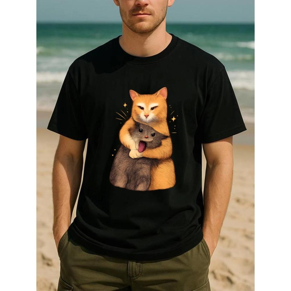 Funny Cat Graphic Men T-Shirt Cotton O-neck Short-sleeved Tee Unisex Retro Oversized Tshirts Tops