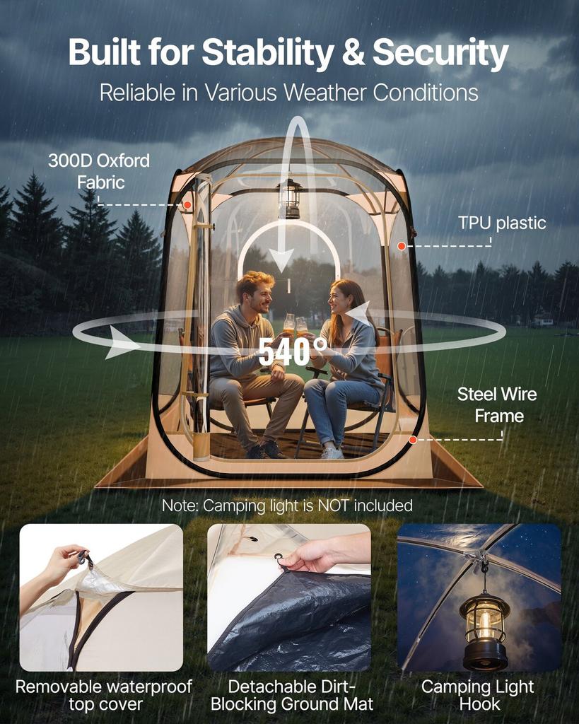 Pop-up Sportzelt, 1,27x1,27 m Klares Blasen-Zelt für 1 Person, Wasserdichter Outdoor-Pod mit Bodenmatte & Dachabdeckung, Garten-Iglu-Kuppelzelte Camping