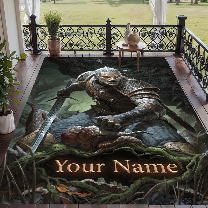 Custom Name The Witcher Geralt Crystal Velvet Floor Rug Personalized Text Soft Carpet Home Decor