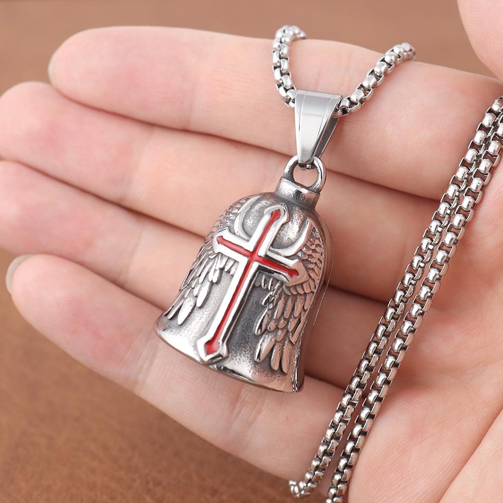 Vintage Stainless Steel Luck Bell Pendant Charm Riding Amulet Necklaces For Men Fashion Motorcycle Hip Hop Rock Party Jewelry
