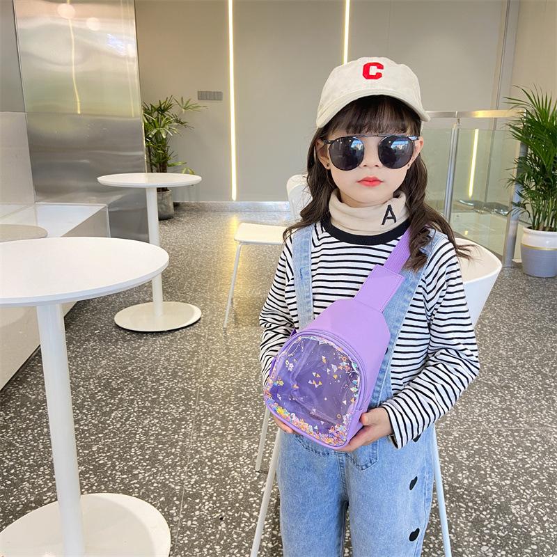 Baby Girls Cute Colorful Transparent Sequin Waist Bag Lovely Children's Zipper Crossbody Bag Adjustable Straps Shoulder Bags