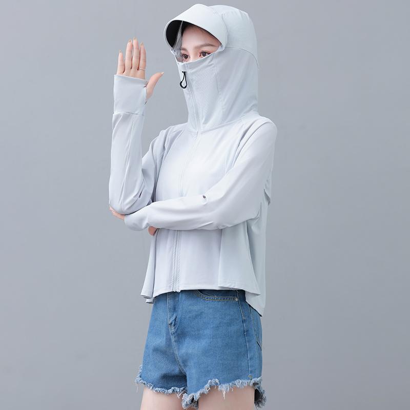 UPF100+Outdoor Sunscreen Clothes Women's Big Brimmed Hoodie Anti UV Cool Coat Casual Quick Drying Breathable Long Sleeved Skin Clothes
