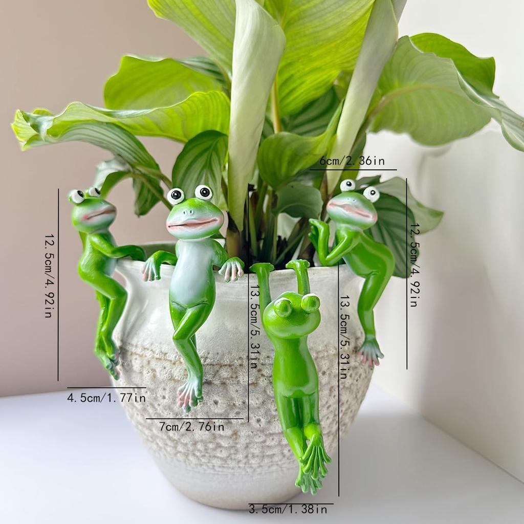 Cartoon Frog Statue, Resin Animal Hanging Art Ornament, Flower Pot Pendant, Frog Figurine for Home Decoration
