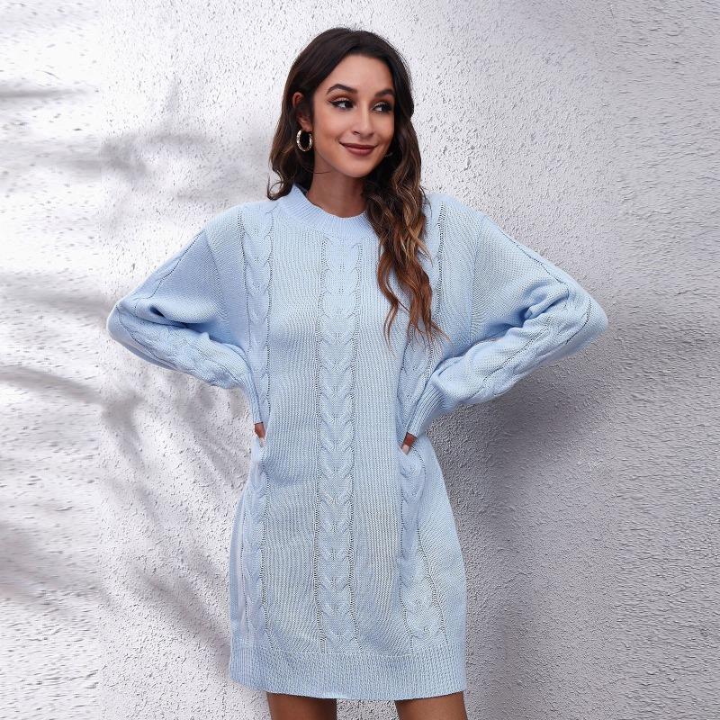 

Платье-свитер с длинными рукавами Twist, женские свободные трикотажные платья, повседневный свитер на осень и зиму L светло-синий