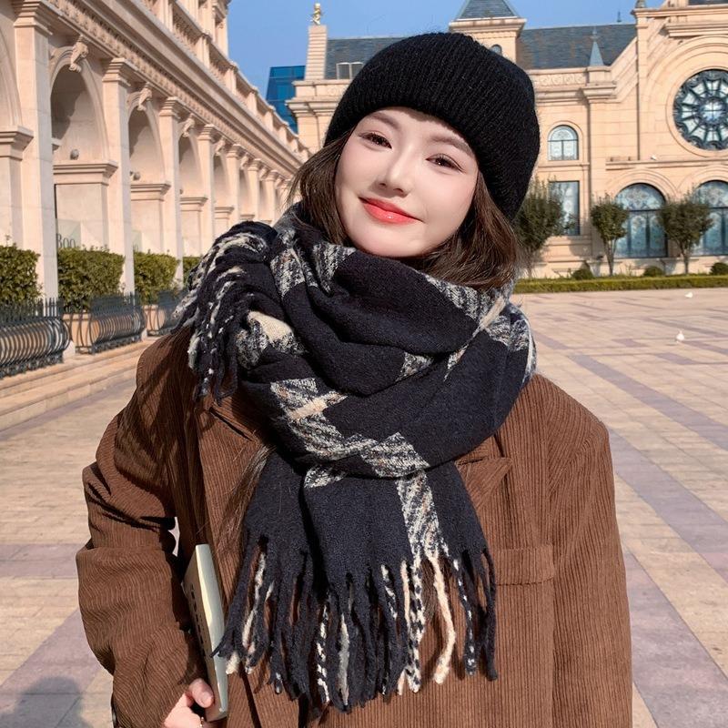 Plaid Scarf Women's Winter New Imitation Cashmere Warm Couple Versatile Korean Student Scarf Birthday Gift