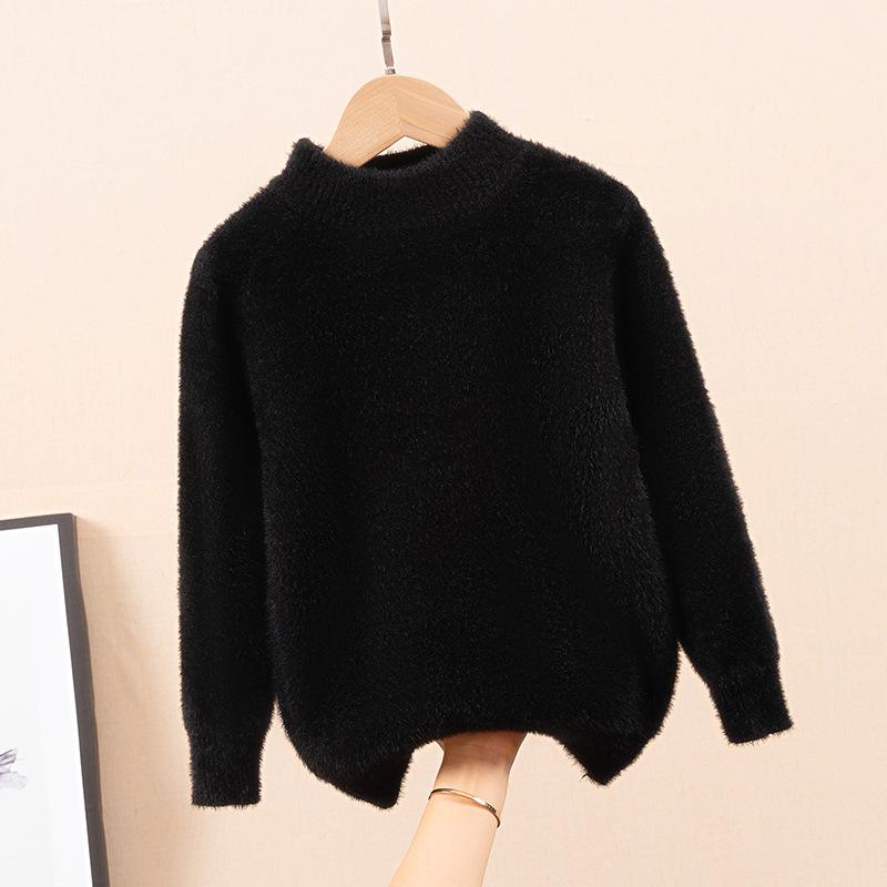 

Дитяча норкова шуба Зимовий повсякденний в язаний топ Дівчачий светр з круглим вирізом та хутром 140 чорний