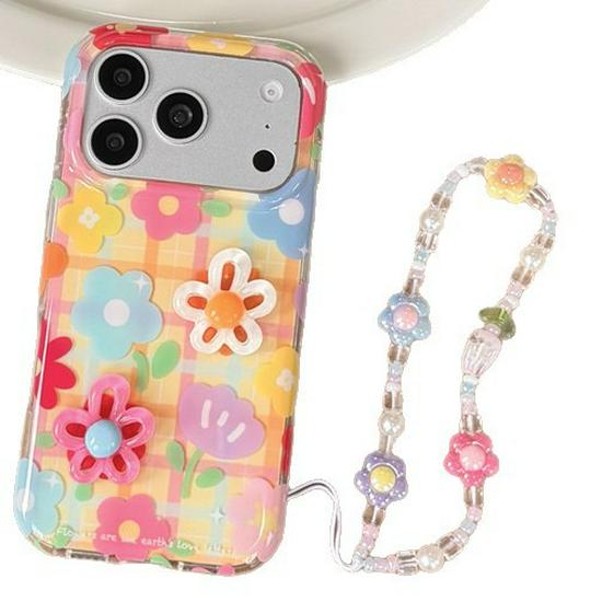 Colorful Plaid 3D Flower Case for iPhone 17, 16 Pro Max, and 15 Pro