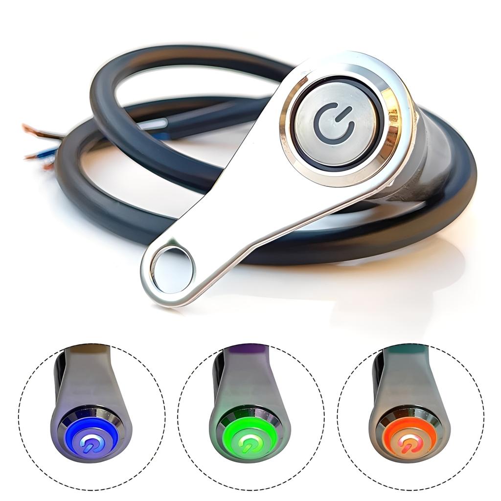 Motorcycle Latching Push Button Switch Motorcycle Handlebar Mount ON OFF Button with LED Light Electric Bike Spot Light Switch