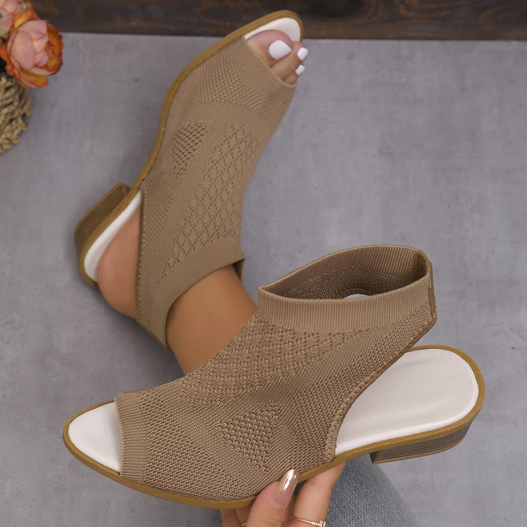 2025 European and American foreign trade new fly-woven rear hollow heel sandals women's knitted breathable hollow fish mouth cool boots 43