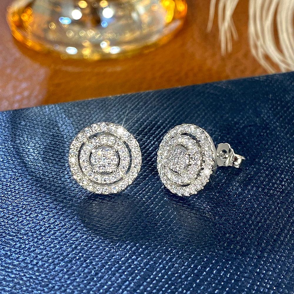 Huitan Simple Round Shaped Women Stud Earrings Full Shining Cubic Zirconia Trendy Versatile Lady Party Daily Accessories Jewelry