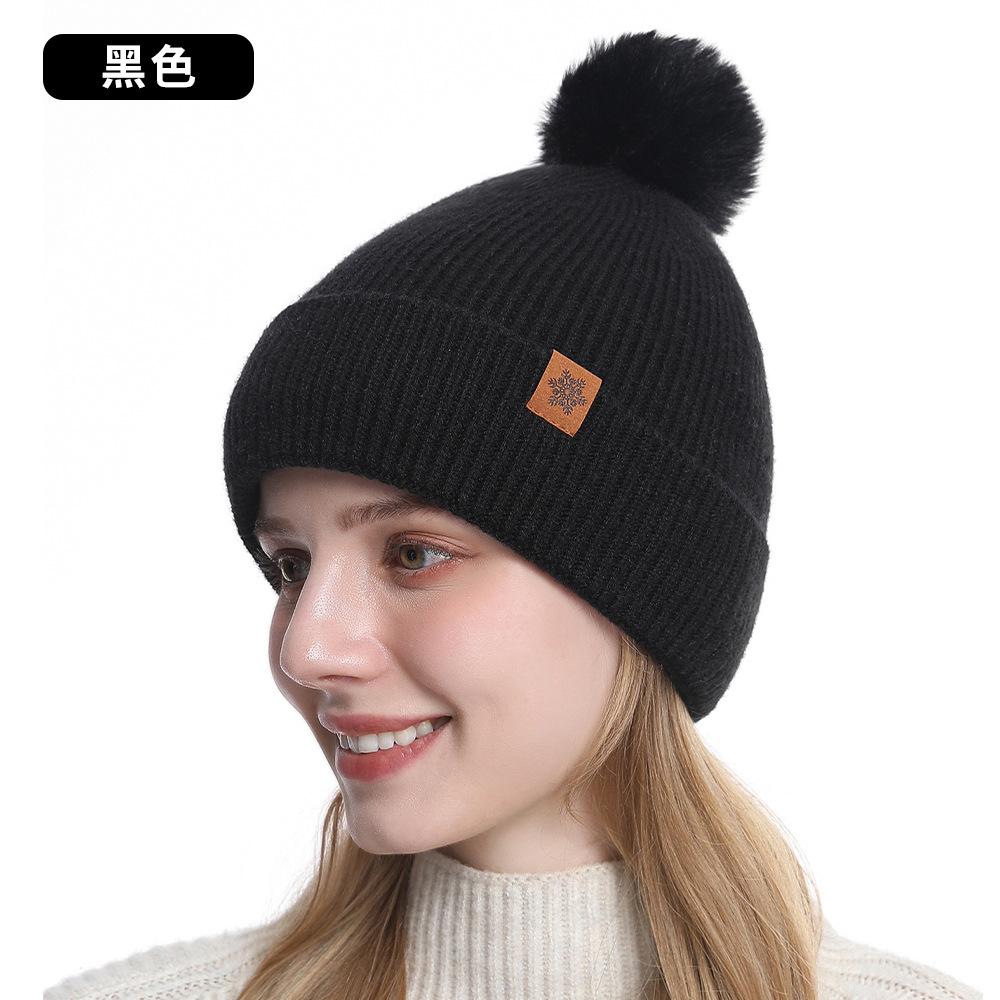 Knitted hat, women's winter double-layer velvet warm riding ear protection wool knitted hat scarf gloves three-piece set