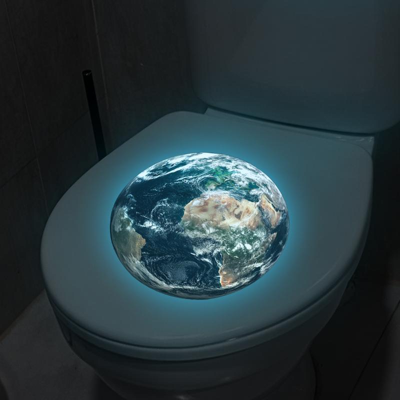 Funny Glow-In-The-Dark Earth Toilet Sticker Waterproof Bathroom Decor Removable Waterproof Bathroom Wall Vinyl Decal