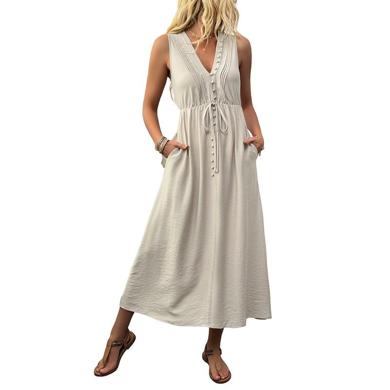Women's Summer V-neck Comfortable Loose Sleeveless Vest Dress