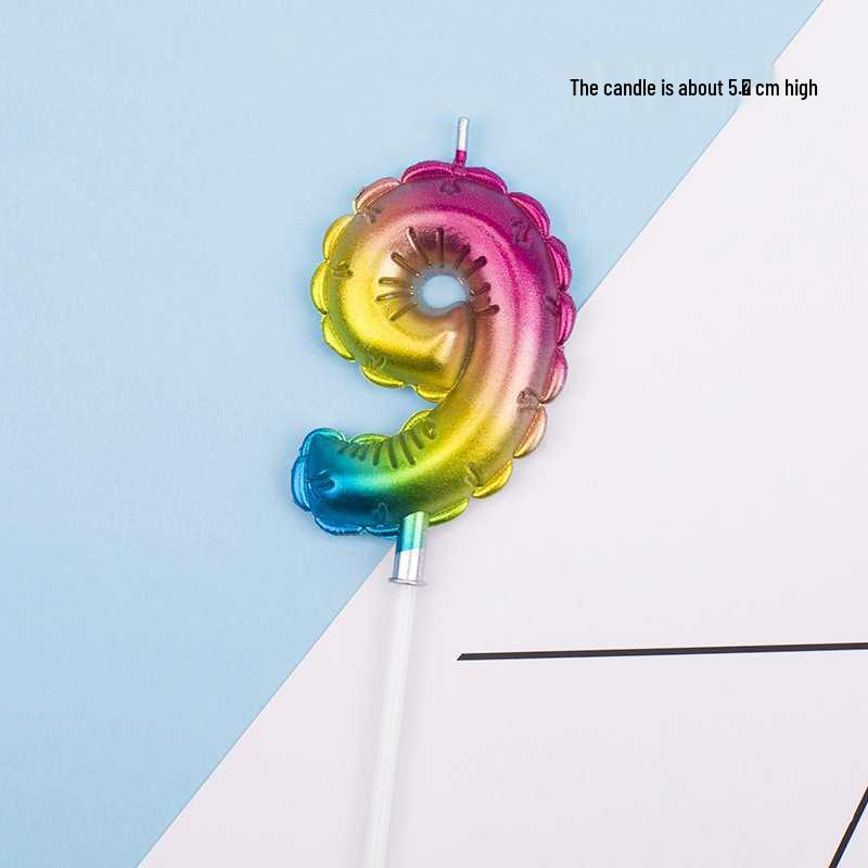 Large Rainbow Laser Number Balloons and Candles for Birthday Cakes and Party Decorations
