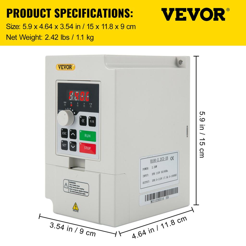SucceBuy 2.2/3/4/7.5KW VFD Frequency Inverter 110V/220V 1/3P Input 3P Output Variable Frequency Drive CNC Motor Converter