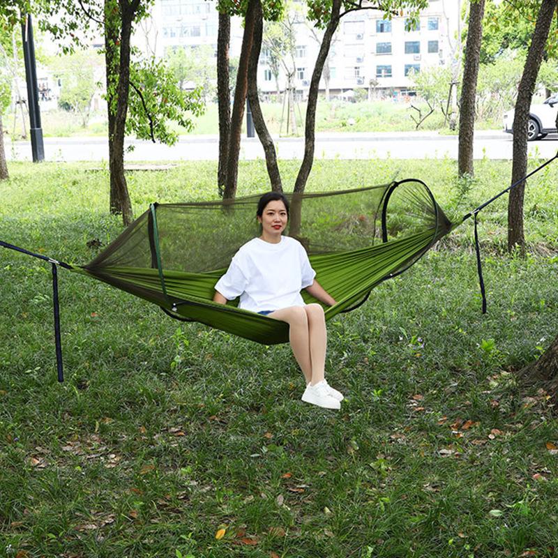 Portable Tear-Resistant Outdoor Hammock with Mosquito Net, Sun Protection, and Anti-Rollover Design for Single/Double Person Camping Swing