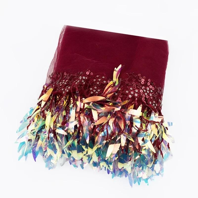 1-5Yards Mesh Tassel Fringe Sequins Lace Trim Stage Perform Latin Dress Wedding Clothes Tassels Fabric DIY Sewing Accessories