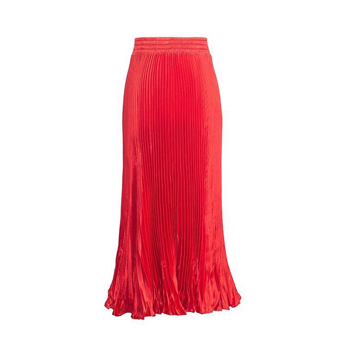Women Reflective Bright Satin Long Skirt with Solid Color Pleated A-Line Skirts for Fall