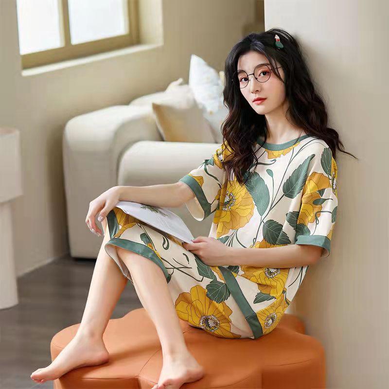 

Женские летние повседневные пижамы с коротким рукавом и круглым вырезом, одежда для сна, домашняя одежда, пижамный комплект