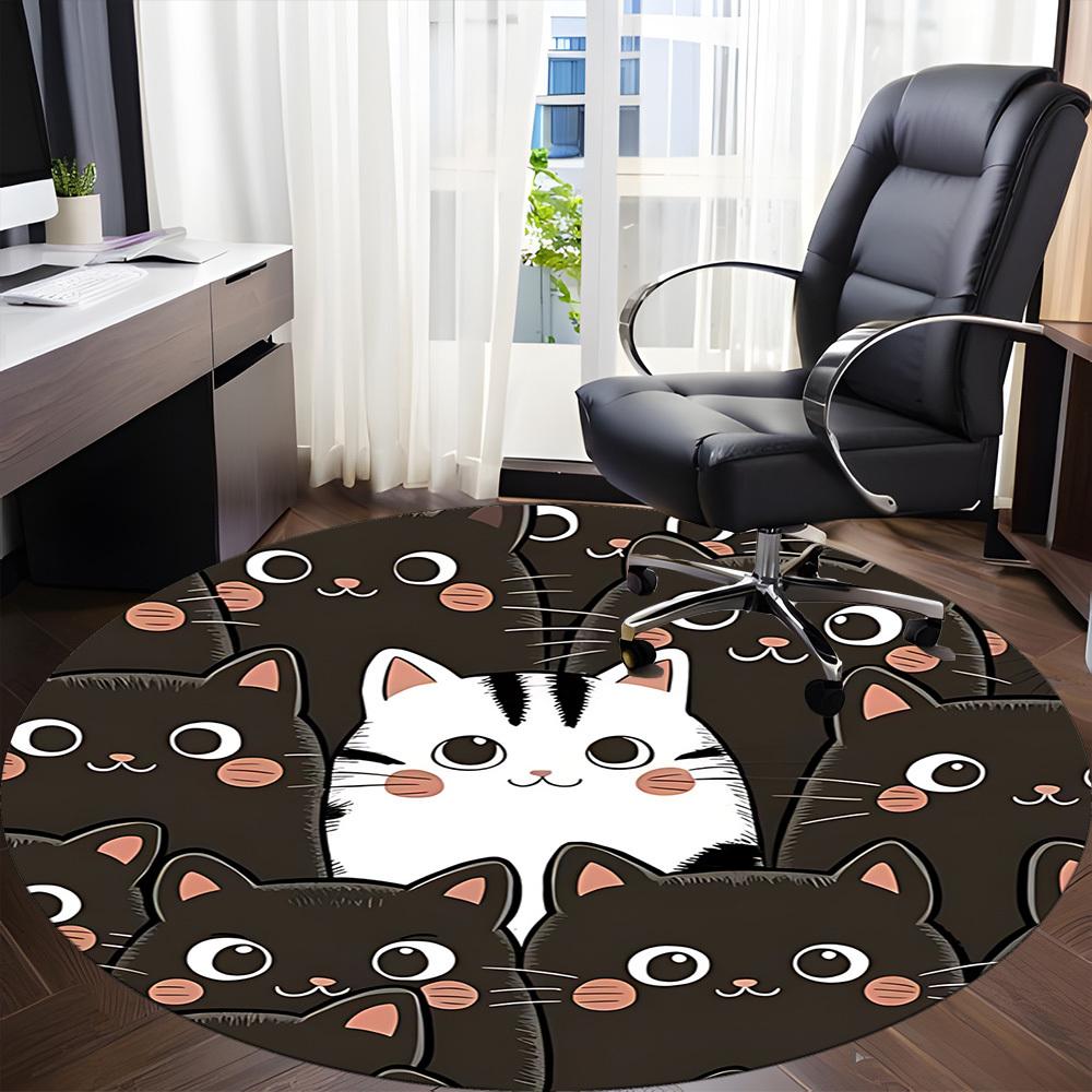 1pc Kitty Cats Office Round Area Rug, Under Office Chairs Bedroom Living Room Home Decor, Room Deco, Available in Various Sizes