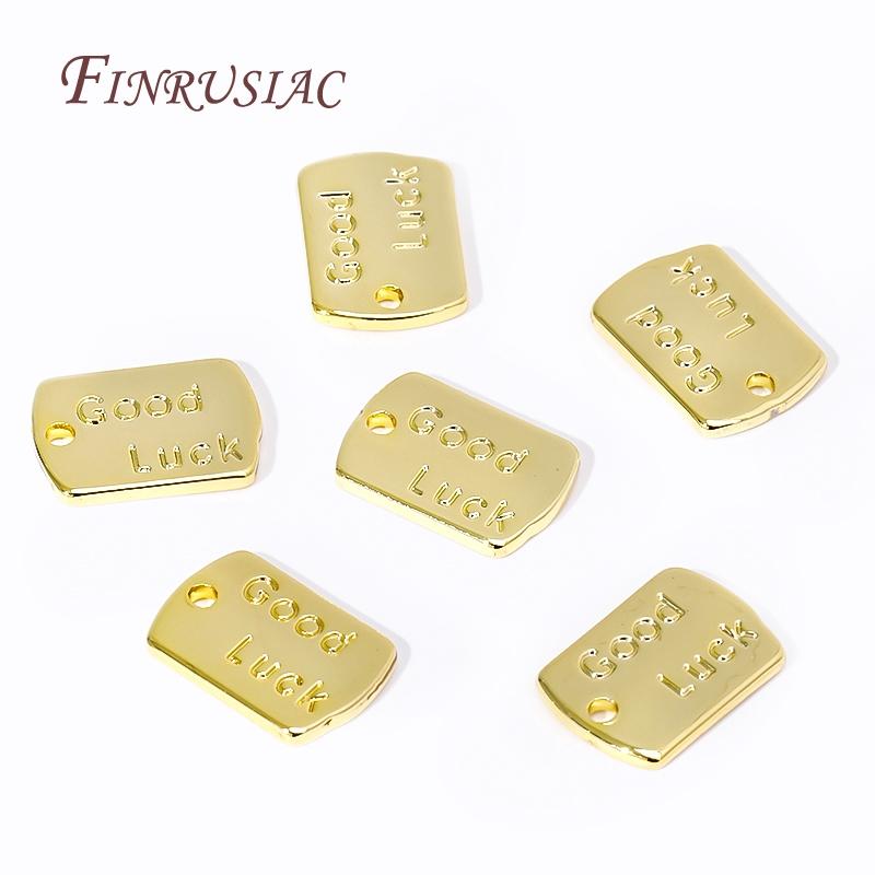 10/20Pcs 'Good Luck' Round Charm Pendant 18K Gold Plated Small Extend Chain Tag DIY Necklace Bracelet Accessories