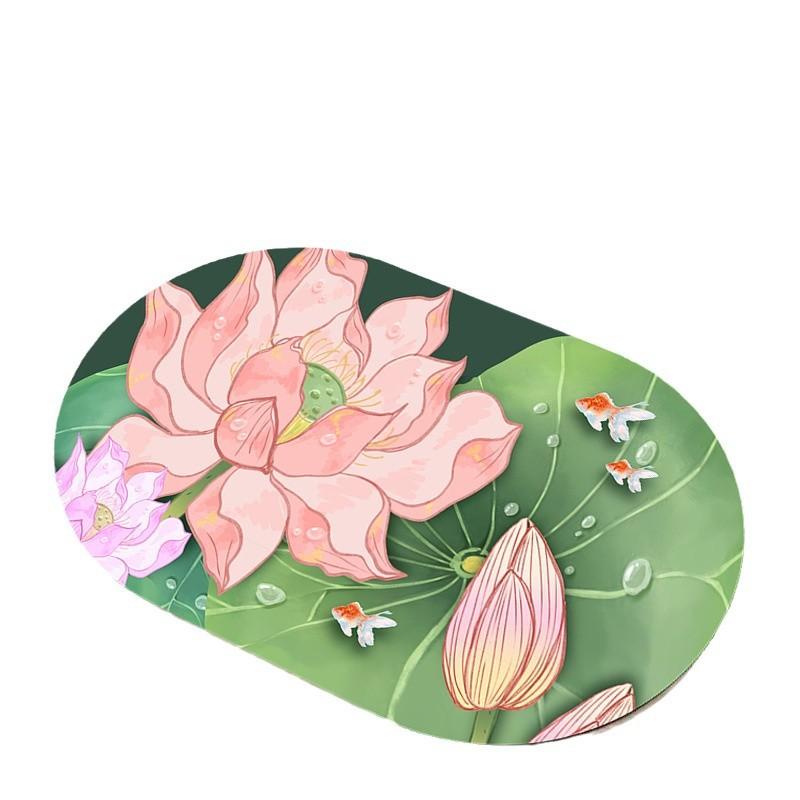 New Chinese Oval Lotus Bathroom Floor Mat Toilet Diatom Mud Floor Mat Anti-slip Absorbent Kitchen Foot Mat